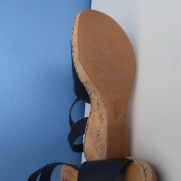 Born Agnio Cork Wedge Sandal, Black, Leather - Picture 4 of 8